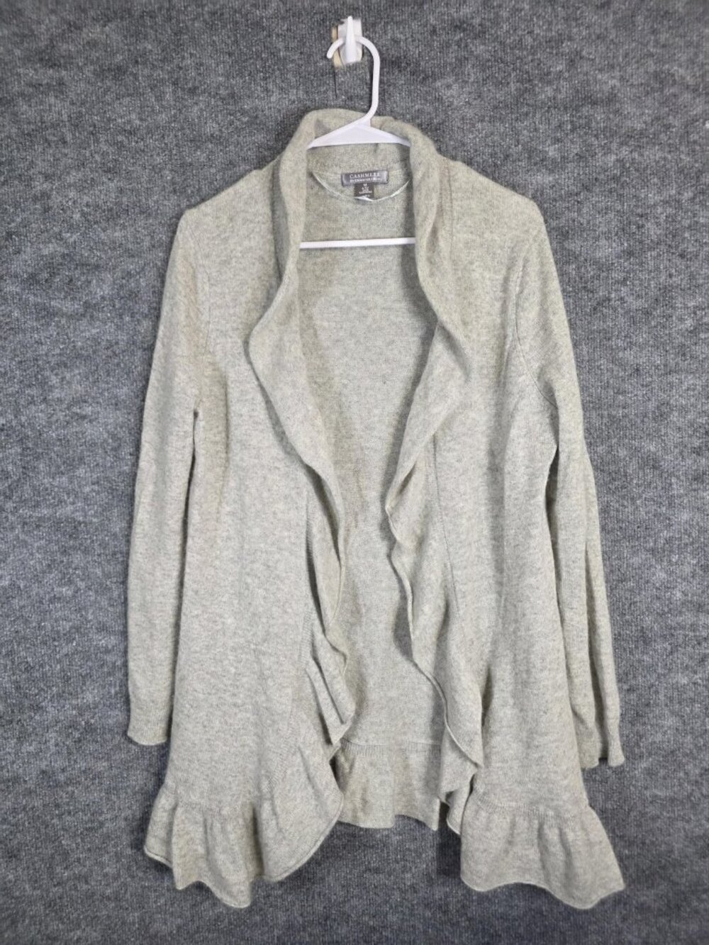 Cashmere By Charter Club Sweater Womens M Gray Cashmere Ruffle Cardigan Damage